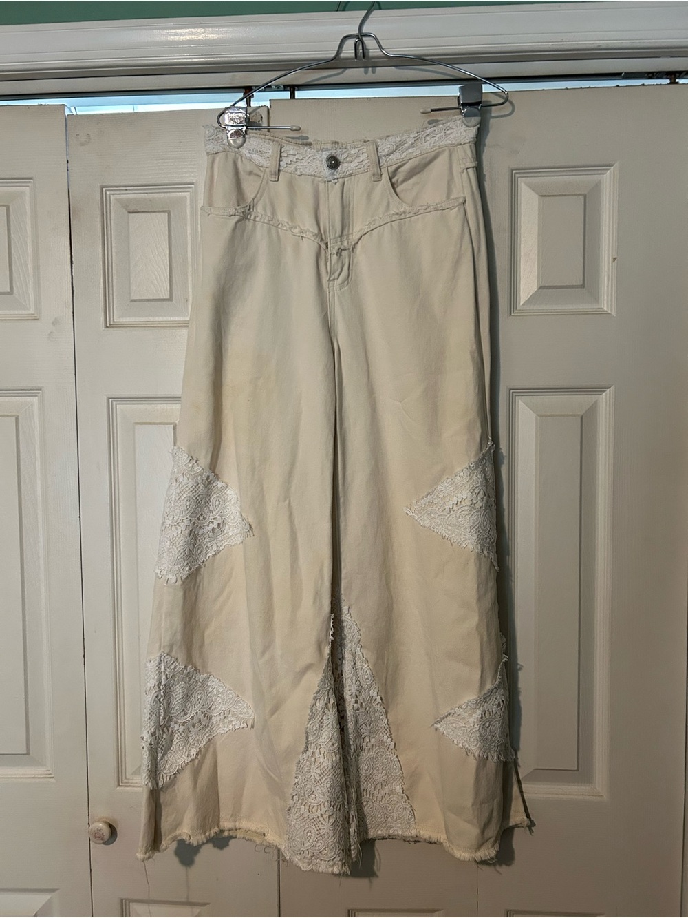POL Cream Wide Leg Lace-Panel Pants